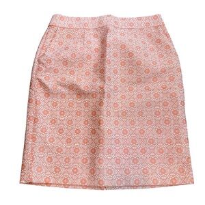 Banana Republic  Pencil Skirt Jaquard Cream & Peach Print Lined Skirt Size 10